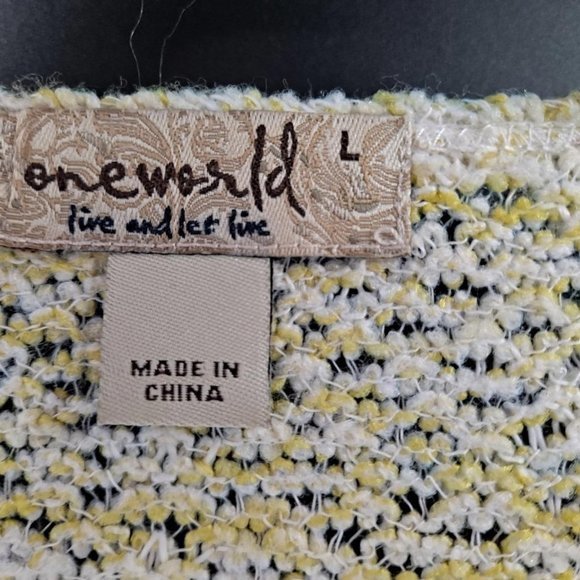 One World Live and Let Live Blue/Yellow/Green VNeck Sweater - Picture 2 of 4